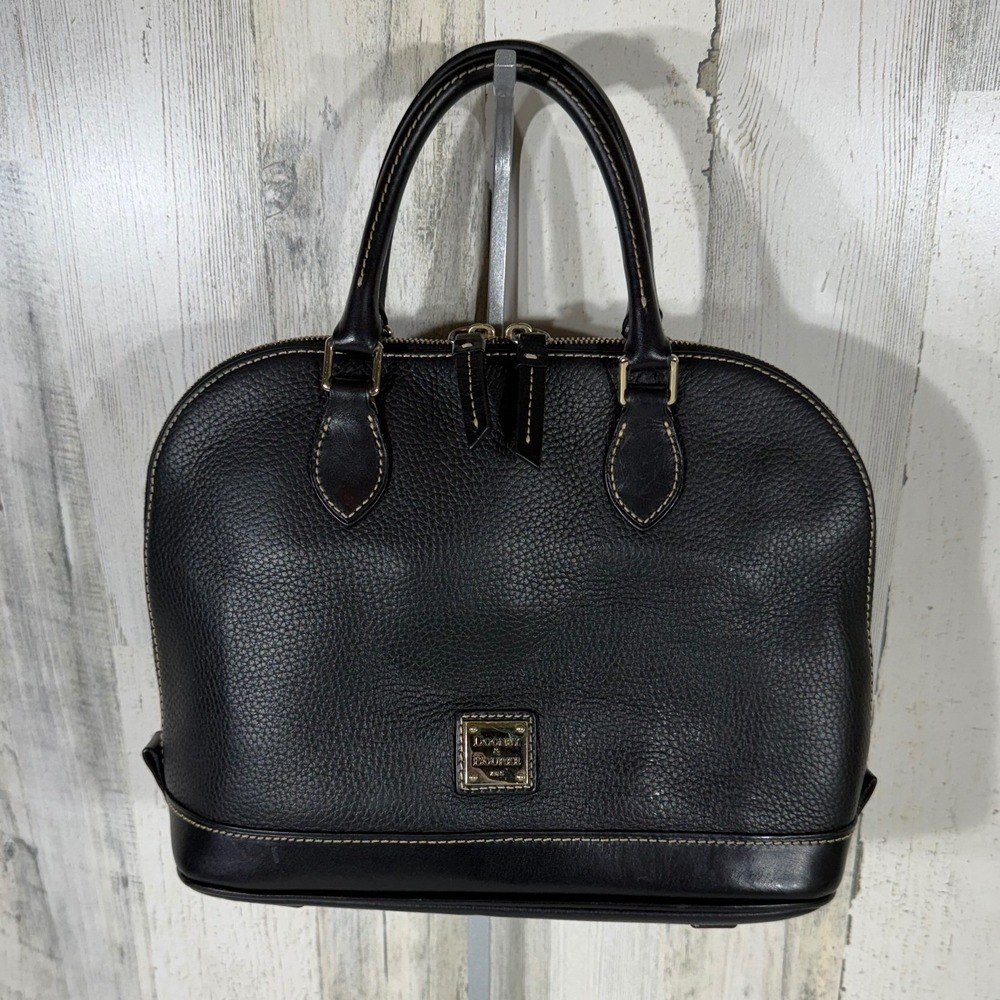 Dooney & Bourke Black Dome Satchel Pebble Grain Leather Classic Minimalist READ